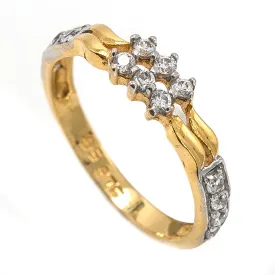 22K Multi Tone Gold Ring W/ CZ Gems & Subtle Wave Design