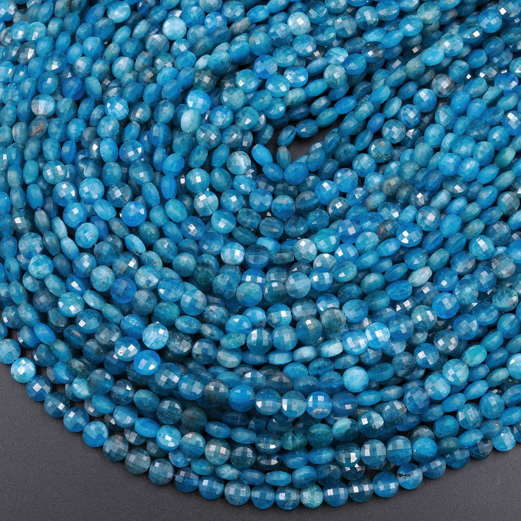 AA Natural Blue Apatite Faceted Coin 5mm Beads 16" Strand