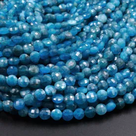 AA Natural Blue Apatite Faceted Coin 5mm Beads 16" Strand