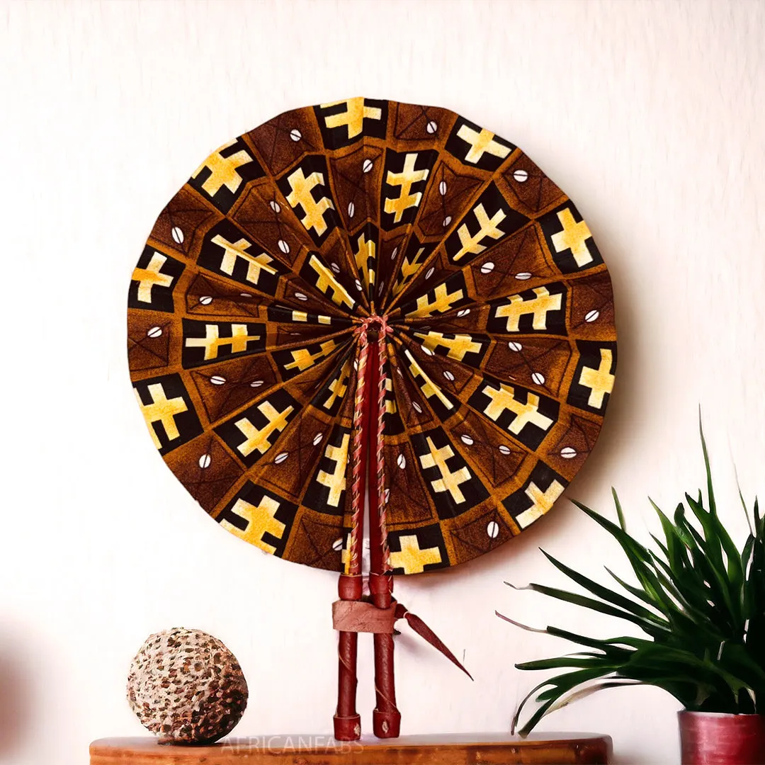 African Hand fan - Ankara print Hand fan - Serwaah - Brown