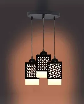 Arbic Wooden Pendant 3 Lights Hallway Ceiling Lamp | 5 x 6 x 32 inches