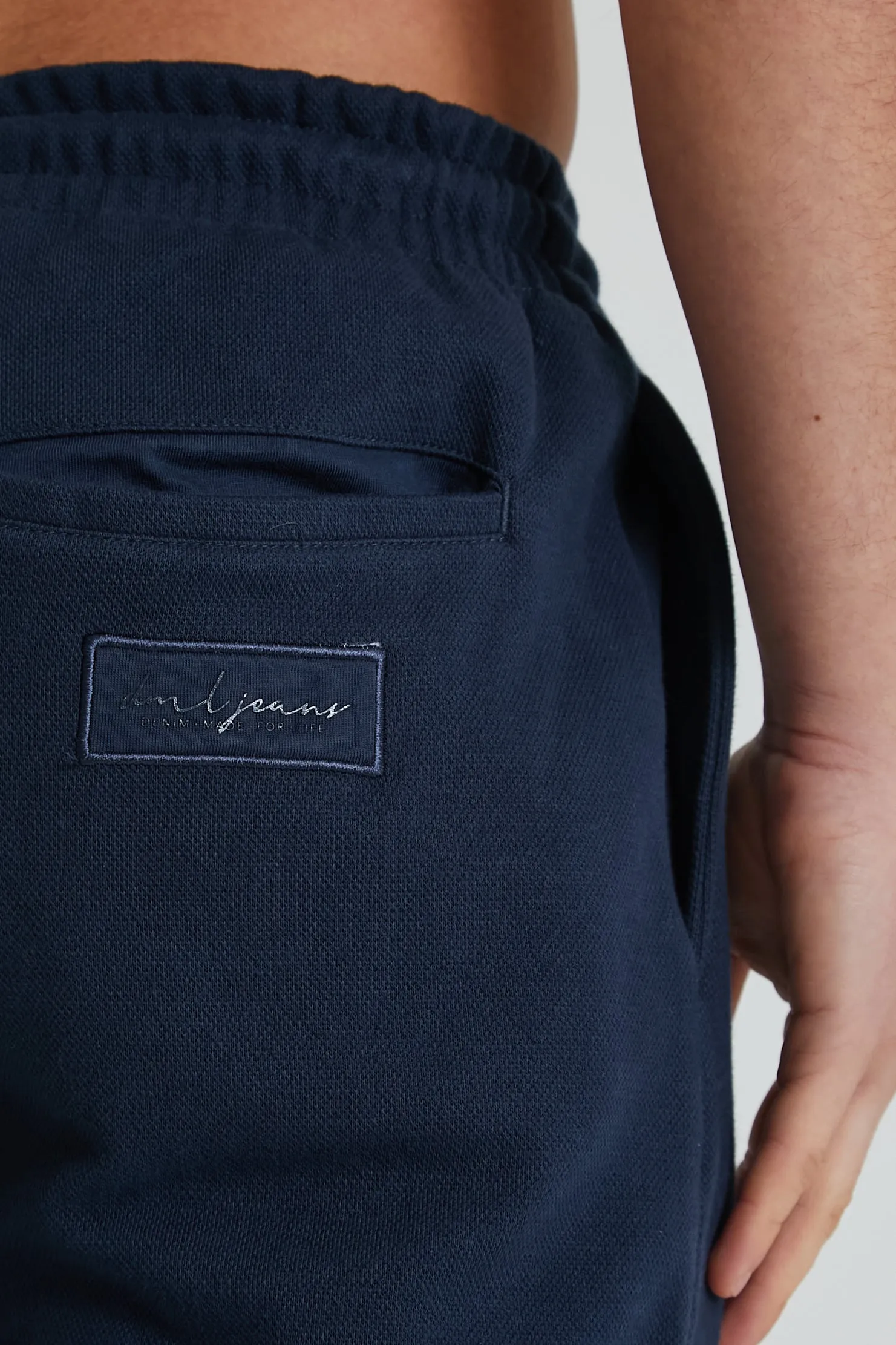 Atlas premium pique drawstring trouser in Navy