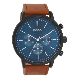 Black OOZOO watch with brown leather strap - C11202