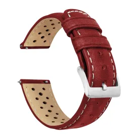 Crimson Red Linen Stitch Racing Horween Leather Watch Band (18mm SALE)