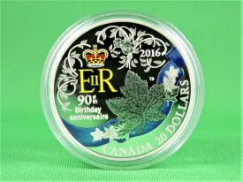 Currency - Silver Coin - $20 - 2016 - RCM - Queen's 90th Birthday