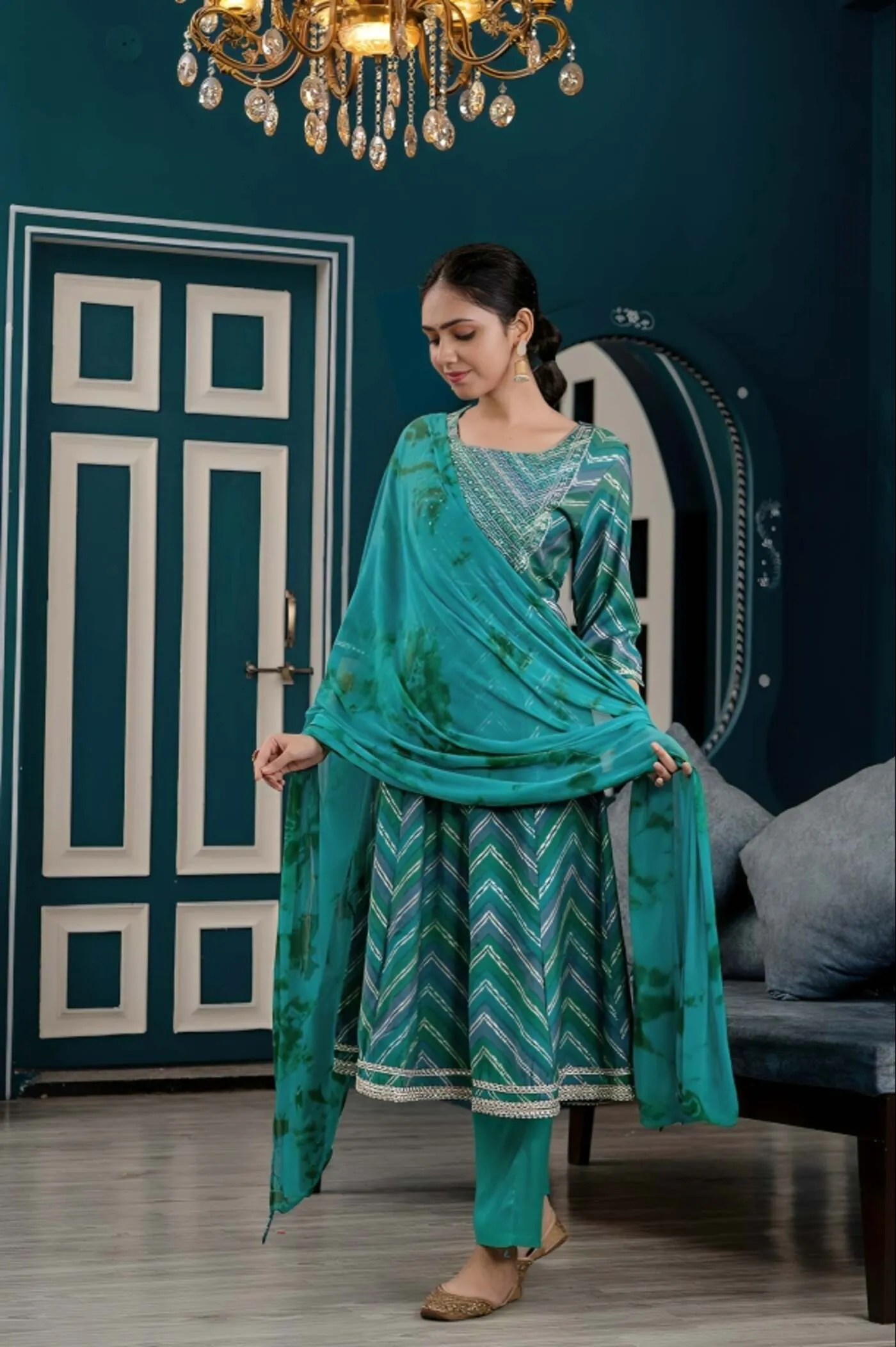 Elegant Teal Anarkali Set with Dupatta