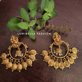 Ganesh Coin Style Chandbali Earrings