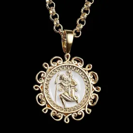 Gold Filled Bonded Ornate St Christopher Pendant 22 Inch 4mm Belcher Chain