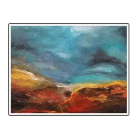 Horizontal sky blue & red abstract wall art print