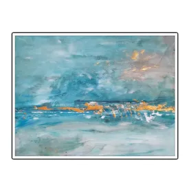 Horizontal teal blue & gold abstract seascape wall art print