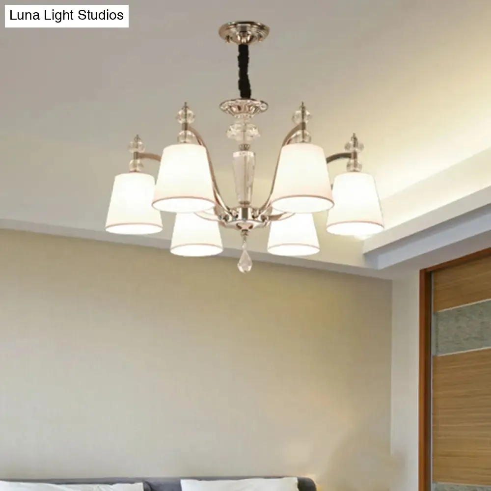 Modern Chrome Chandelier with Curved Arms - 3/6/8 Lights, White Glass Hanging Lamp Fixture