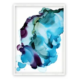 Vertical blue, purple & green abstract alcohol ink art print