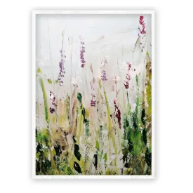 Vertical purple & green abstract floral wall art print