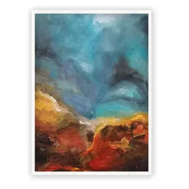 Vertical sky blue & red abstract wall art print